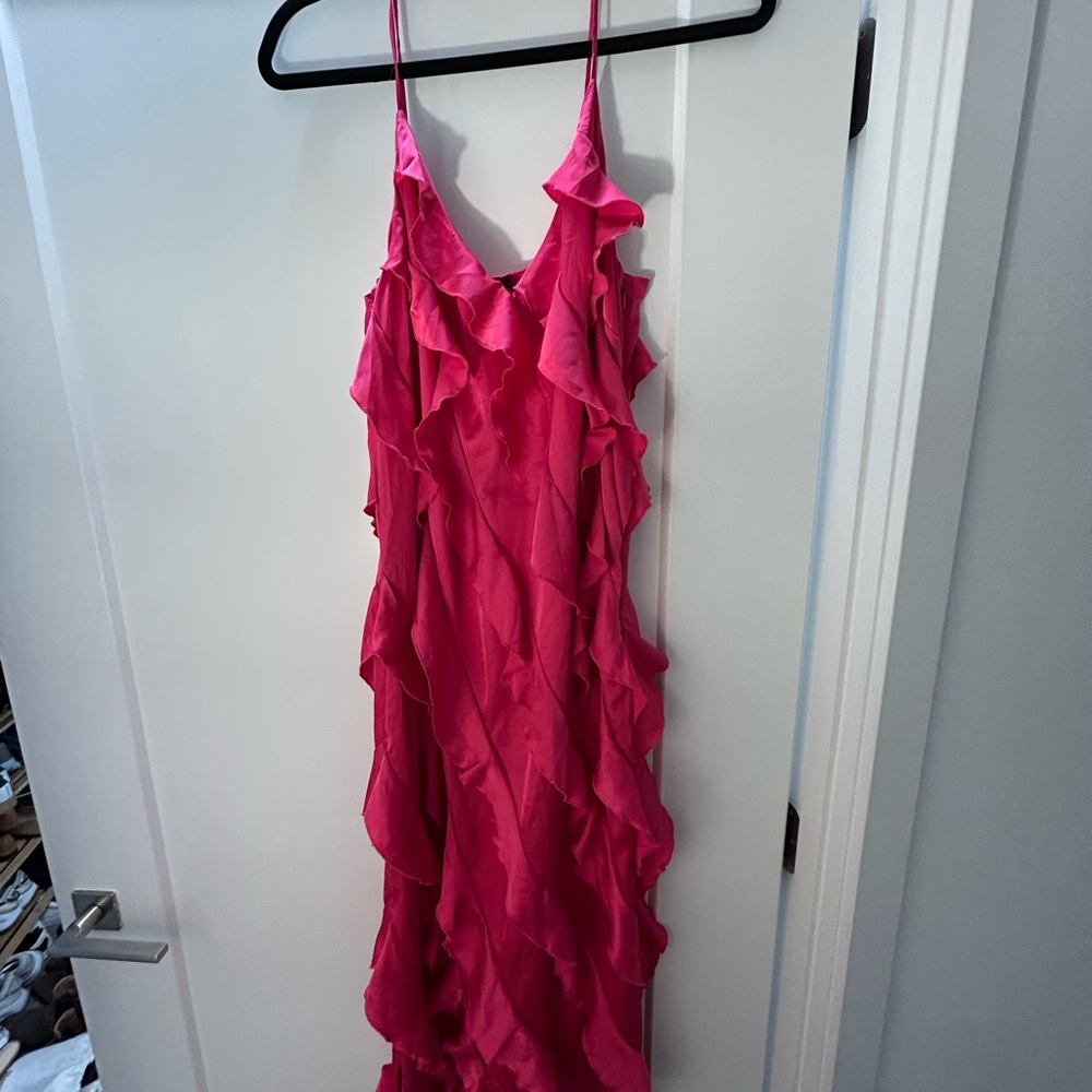 Anthropologie Hot Pink Ruffle Slip Dress